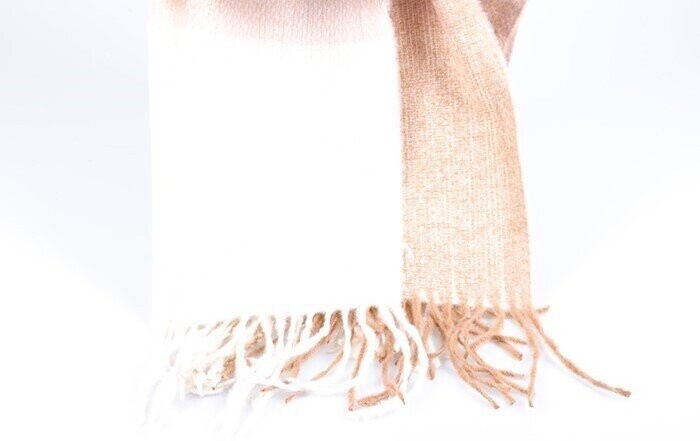 Bufanda de cuadros con flecos, en color beige - Imagen 3