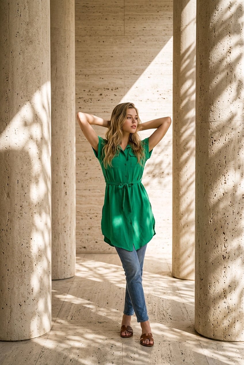 Vestido camisero con cinturón - Imagen 4