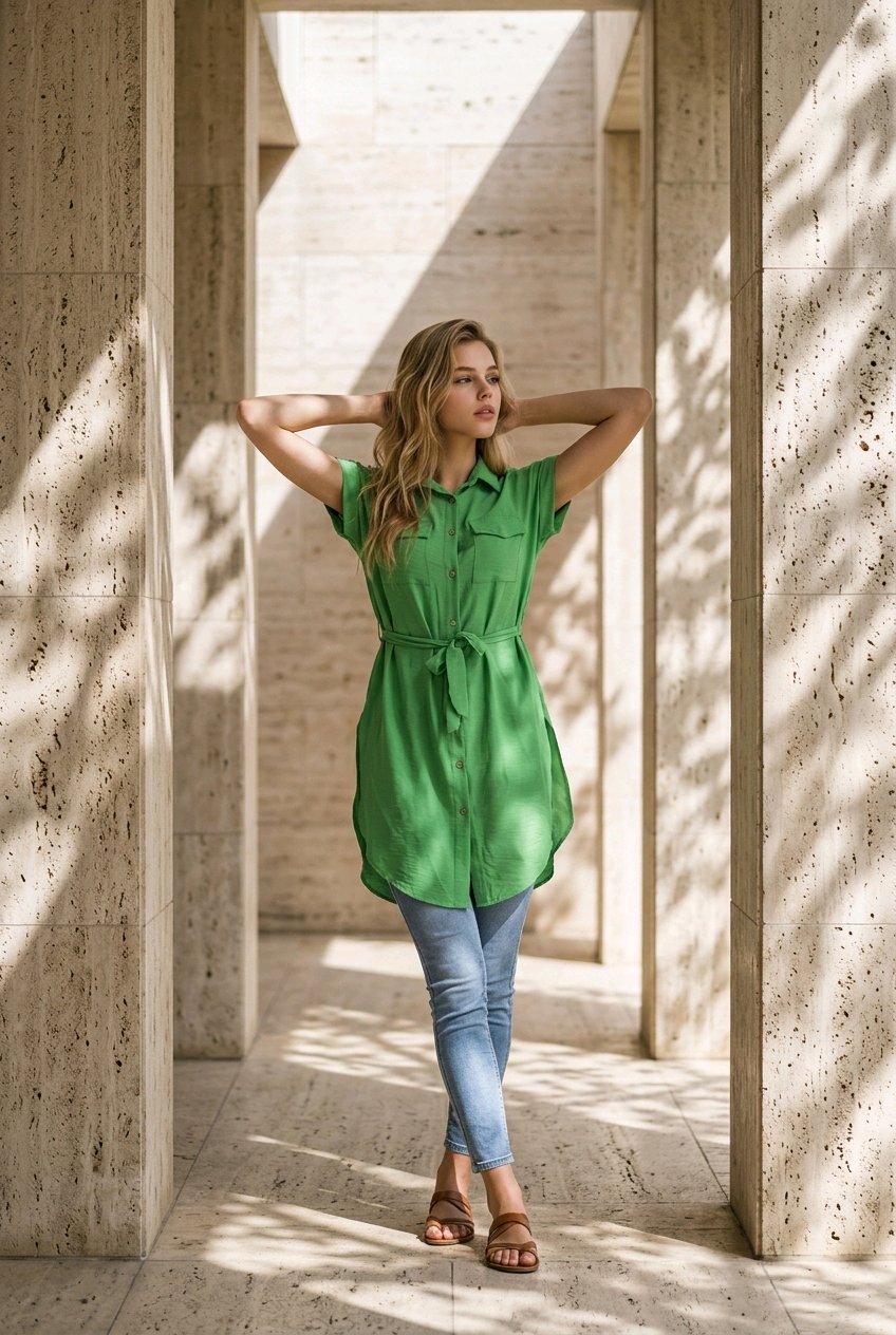 Vestido camisero con cinturón - Imagen 8