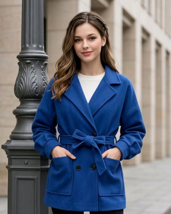 Chaqueta-abrigo 3/4 de paño con cinturón