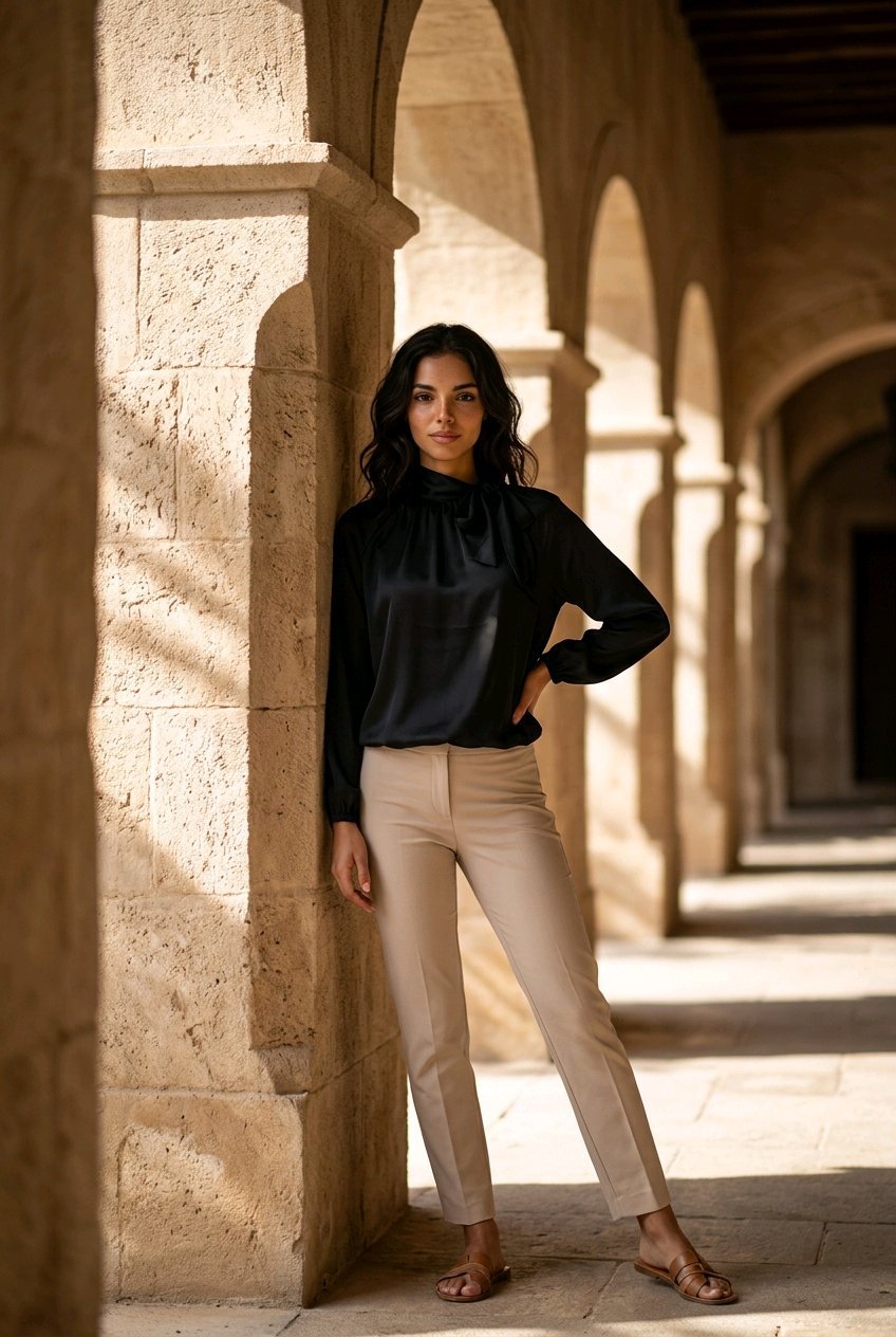 Blusa de satén con lazo - Imagen 4