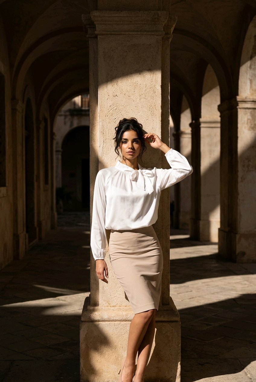 Blusa de satén con lazo - Imagen 8