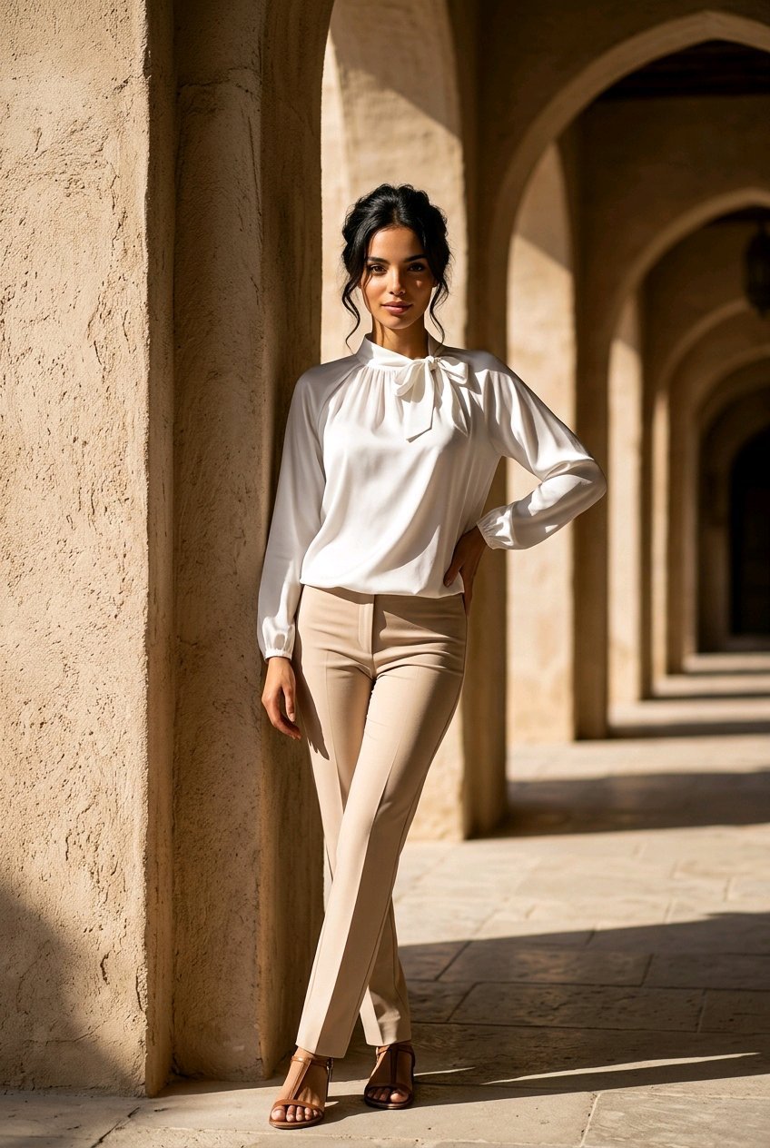 Blusa de satén con lazo - Imagen 7