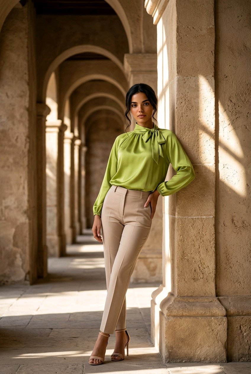 Blusa de satén con lazo - Imagen 13