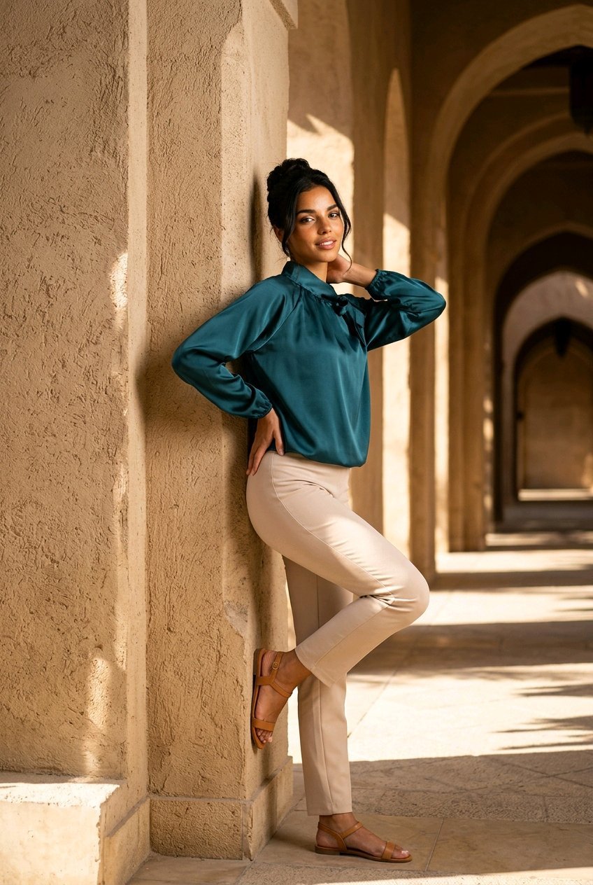 Blusa de satén con lazo - Imagen 2