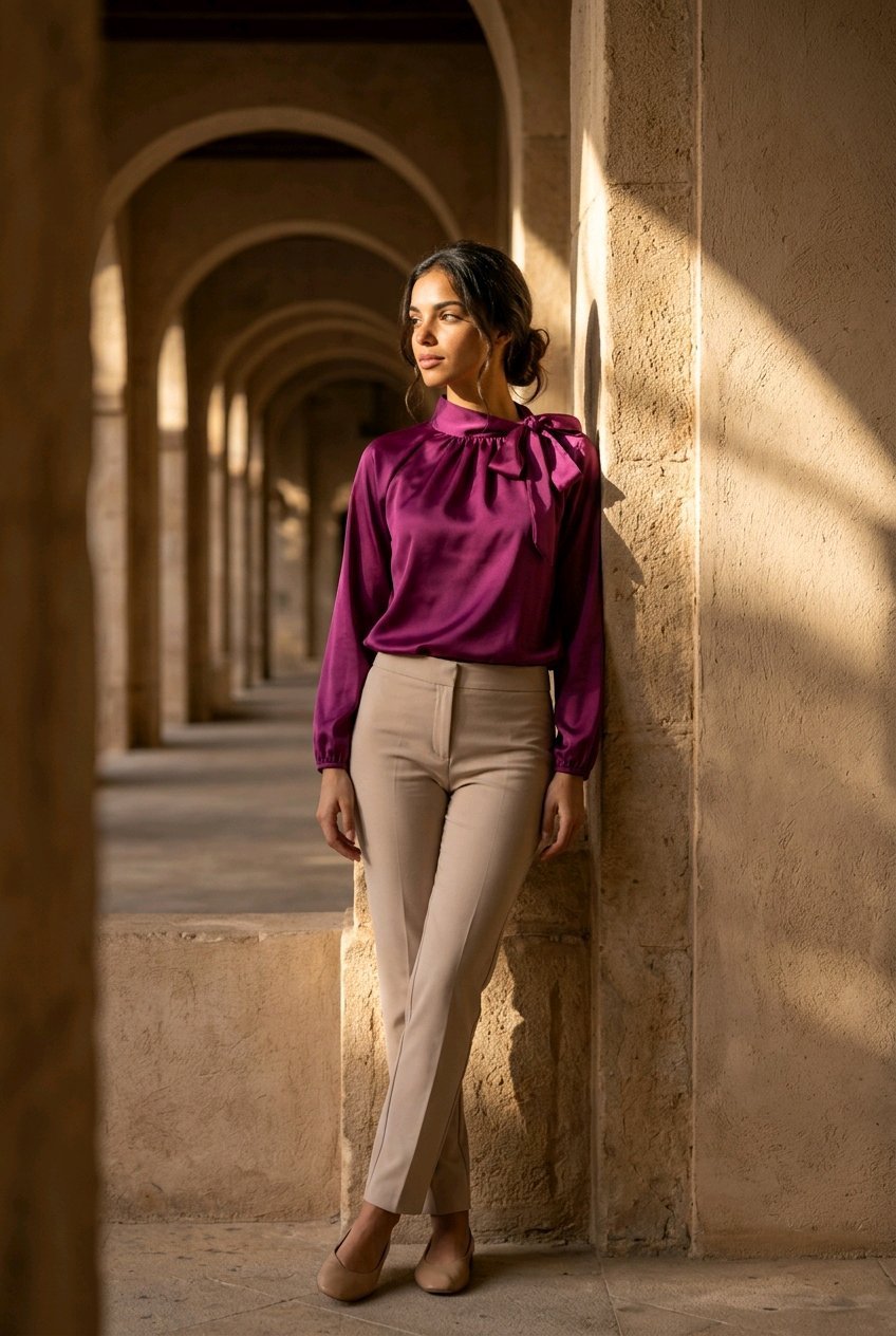 Blusa de satén con lazo - Imagen 17