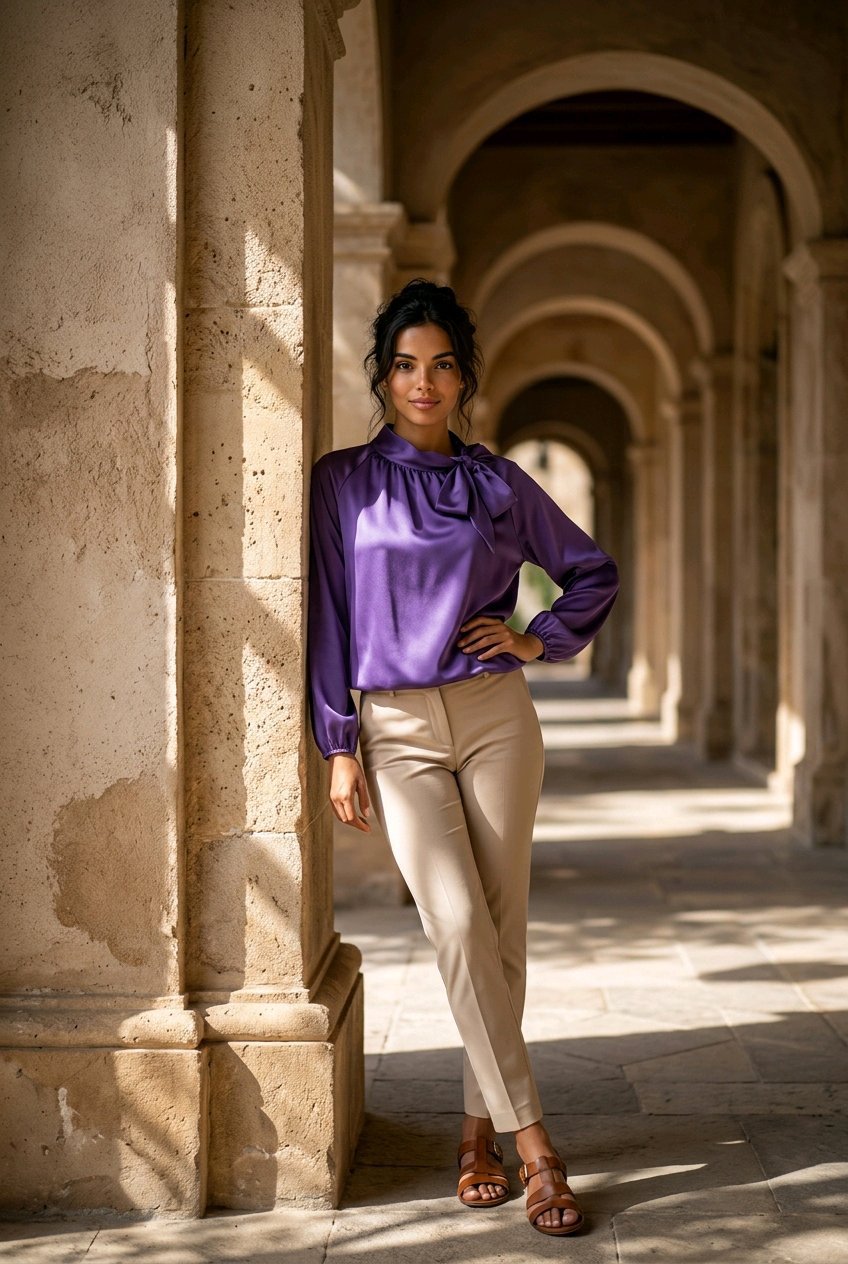 Blusa de satén con lazo - Imagen 19