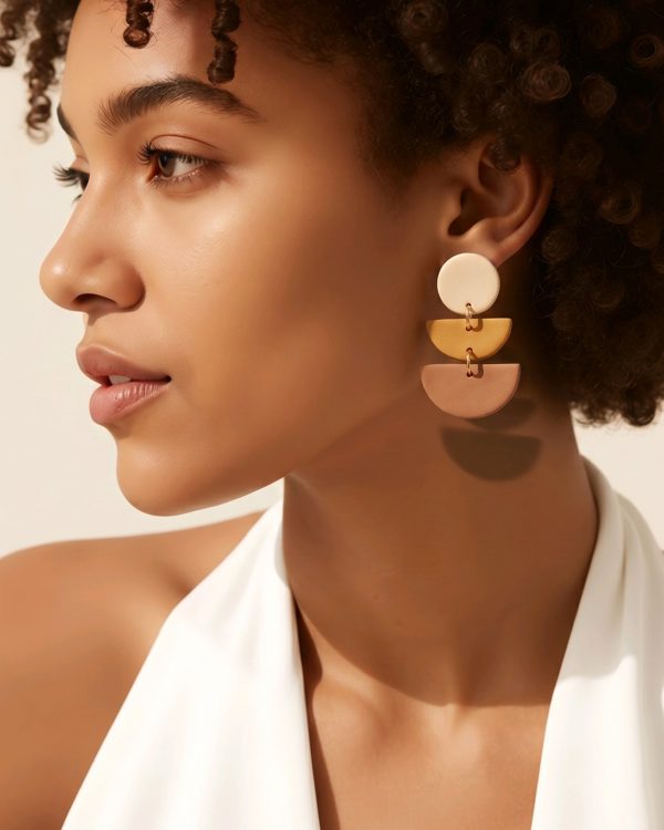 Pendientes geométricos color camel, Troya