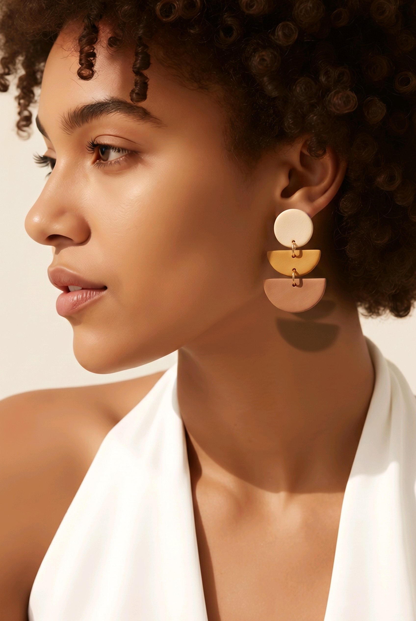 Pendientes geométricos color camel, Troya