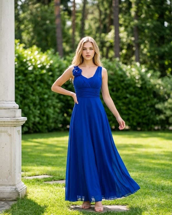 Vestido de cocktail Estefania,diseño largo de gasa vaporosa