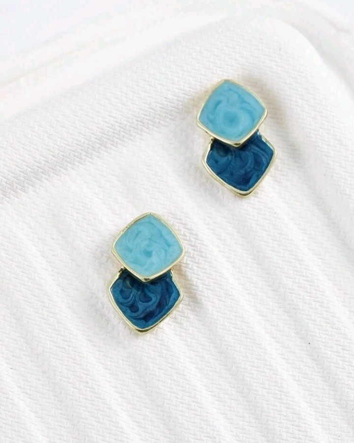Pendientes geométricos diseño de 2 rombos, Carey - Imagen 3