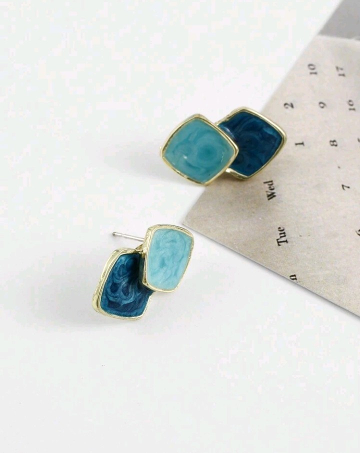 Pendientes geométricos diseño de 2 rombos, Carey - Imagen 4