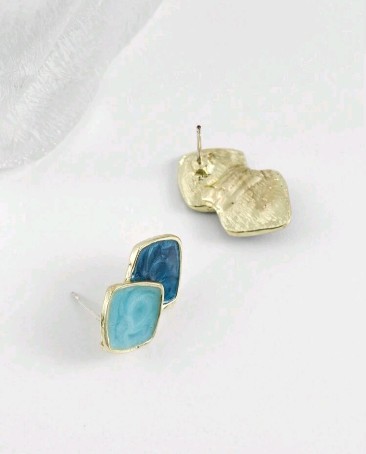 Pendientes geométricos diseño de 2 rombos, Carey - Imagen 5