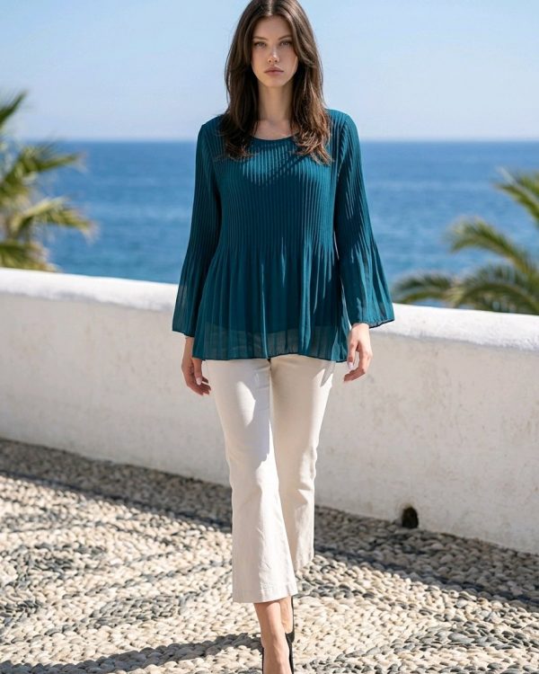 Blusa plisada de manga ancha