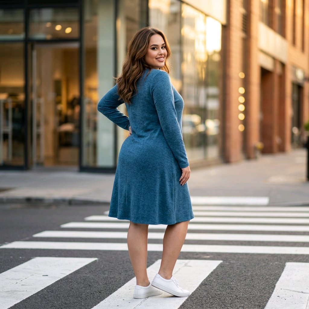 Vestido de punto suave, de manga larga y de diseño evasé - Imagen 6