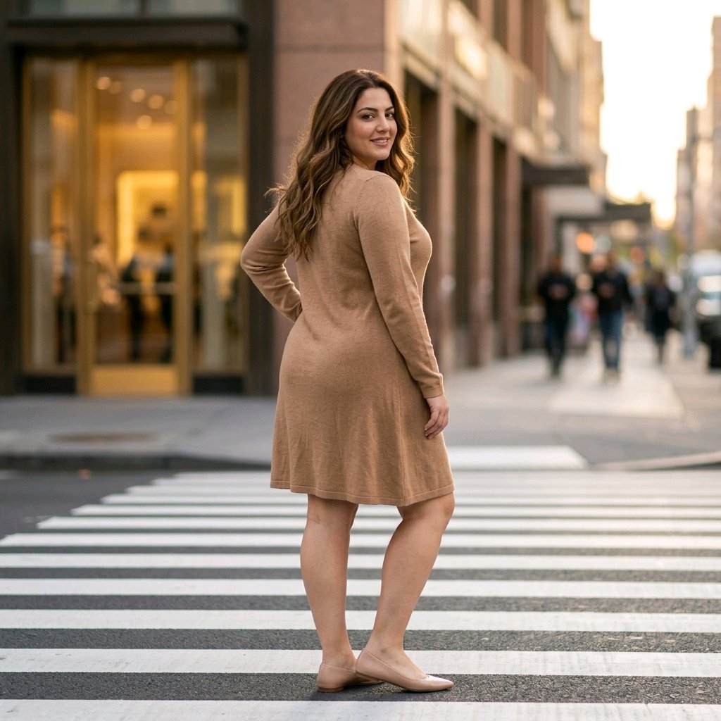 Vestido de punto suave, de manga larga y de diseño evasé - Imagen 9