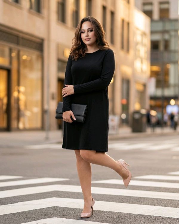 Vestido de punto suave, de manga larga y de diseño evasé