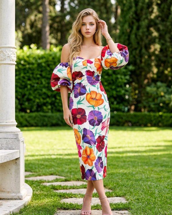 Vestido de cocktail Carolina, de estampado floral y corte midi